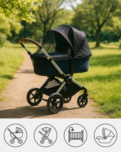 FreeON universelles Moskitonetz für Kinderwagen, schwarz