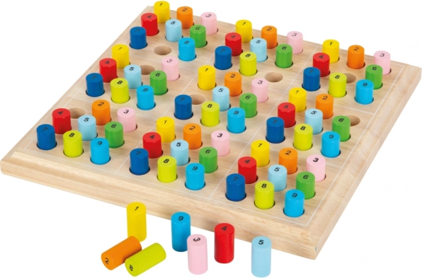 Holz-Sudoku mit bunten Zylindern