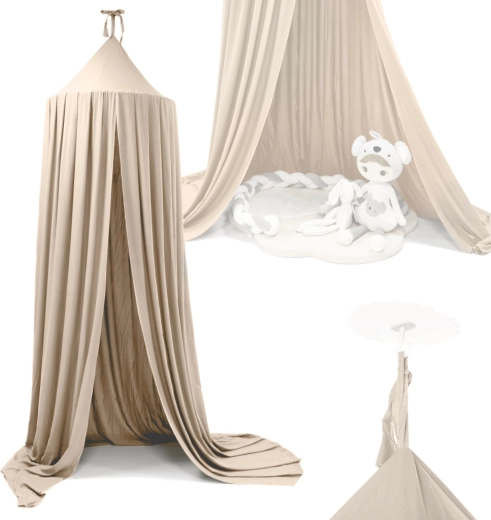 Hängender Baldachin über dem Kinderbett – Beige