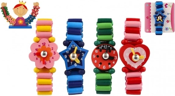 Holz-Kinderarmbanduhr – 4 fröhliche Formen