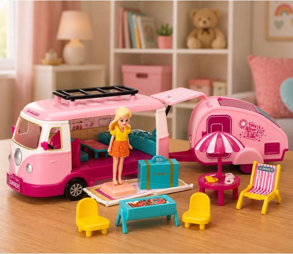 Camping-Zubehör und Puppe für Rollenspiele