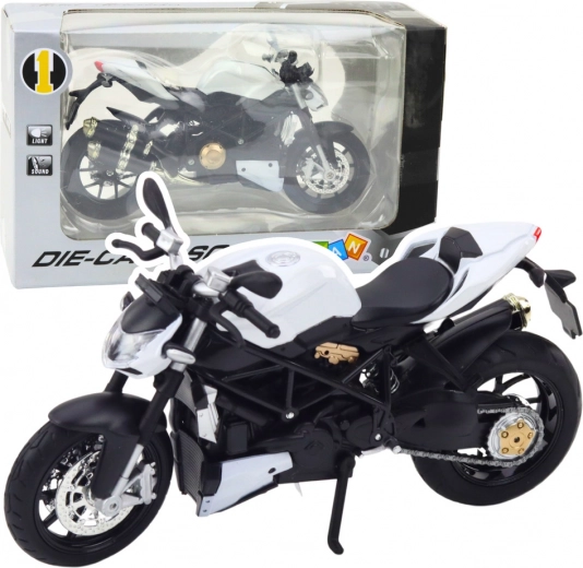 Metall-Sportmotorrad 1:12 mit Licht und Sound – Weiß