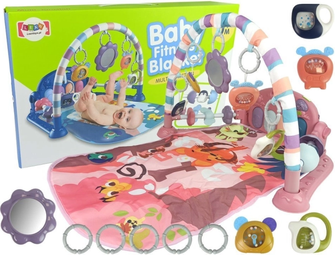Spielmatte für Babys mit Klavier, Rasseln, Beißringen und Spiegel – rosa