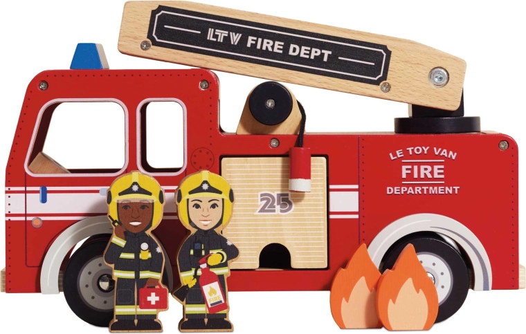 Holz-Feuerwehrauto mit Leiter und Figuren Le Toy Van