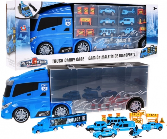 Polizei-LKW 2-in-1 mit Aufbewahrung für Spielautos und Rutschbahn, für Kinder 3+
