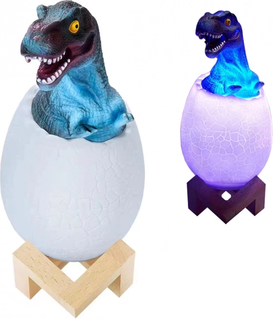 Nacht-RGB-Lampe Dinosaurier im Ei mit Holzständer