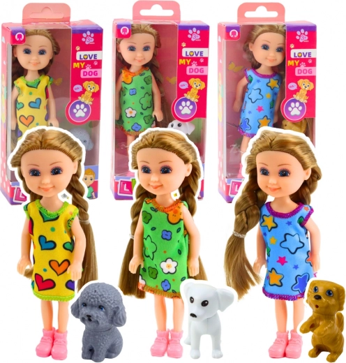 Mini Puppe in Kleidern mit Hund 14,5 cm