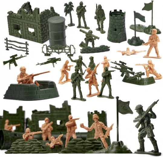 Set aus Kunststoff-Soldaten und Militärbasis, 114-tlg.