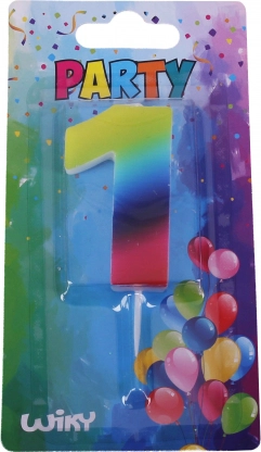 Partykerze Zahl 1, regenbogenfarben