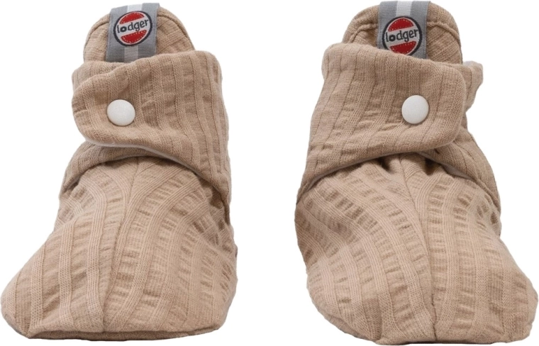 Lodger Baumwoll-Babyschuhe Slipper Seersucker beige 0–3 Monate