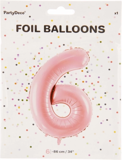 Folienballon Zahl 6, rosa, 86 cm