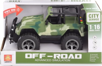 Militärischer Jeep mit Batterien, Lichtern und Geräuschen