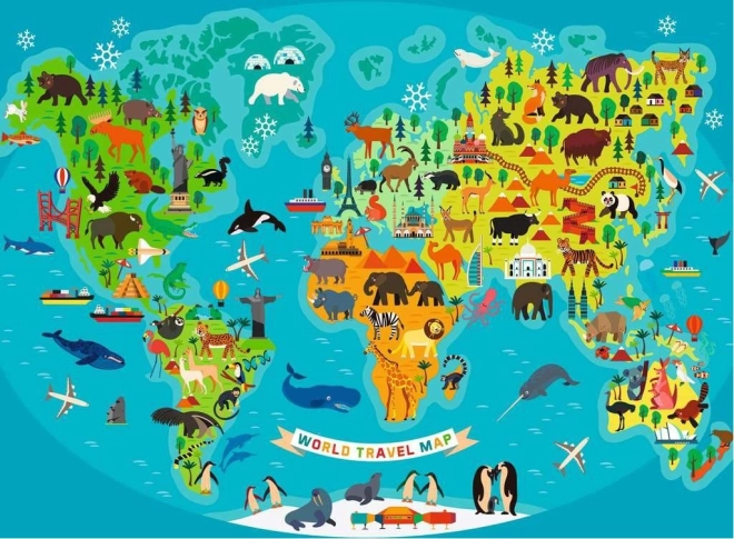 Puzzle Weltkarte der wilden Tiere XXL