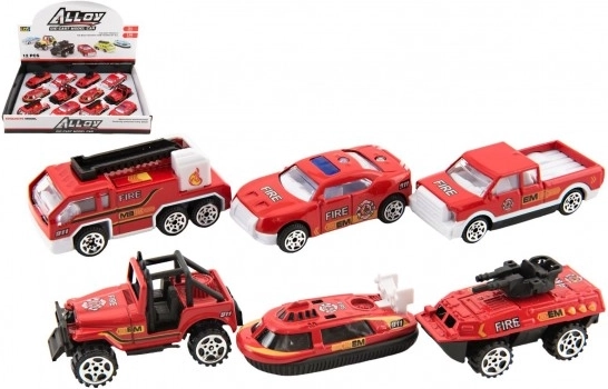 Feuerwehr-Autos Metall/Kunststoff 7 cm mit Schwungrad, Sortimentsmix, 12 Stück im Box