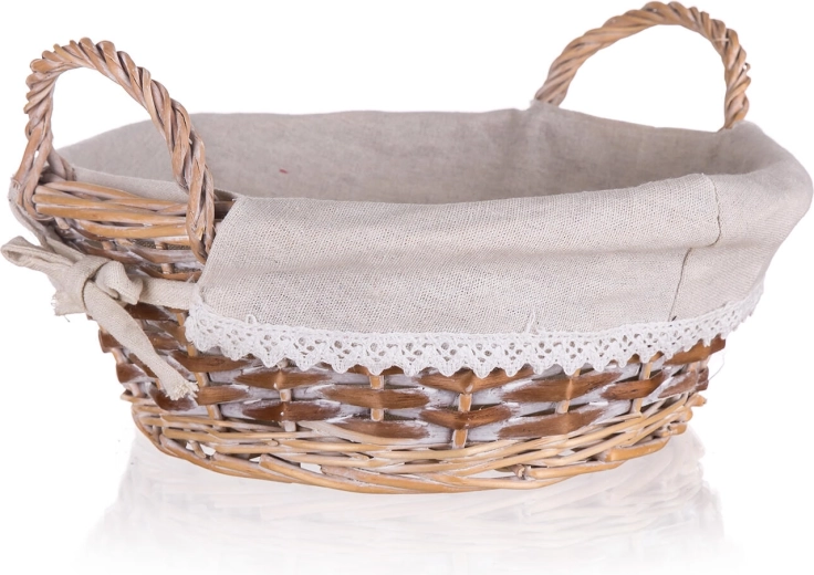 Runder Weidenkorb Duo mit Griffen 30 × 11 cm, braun-weiß, Spitzenrand