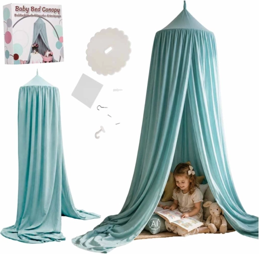 Hängender Kinder-Baldachin über dem Bett, Boho Blau