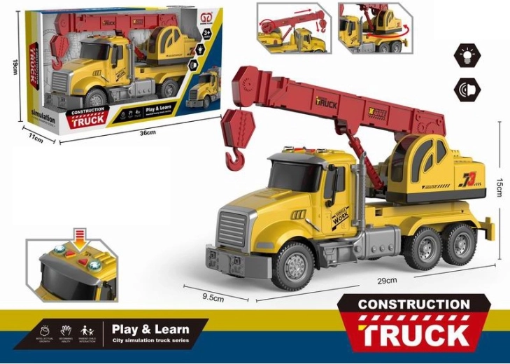 Kinder-Lkw-Kran mit Reibungsantrieb und Licht- sowie Soundeffekten