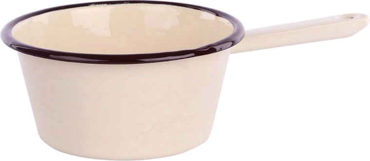 Emaillierter Stieltopf Silesia 0,6 l, cremefarben, mit Ausgießer, 14 cm