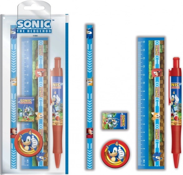 Schulset SONIC – Lineal, Kugelschreiber, Radiergummi, Bleistift und Anspitzer