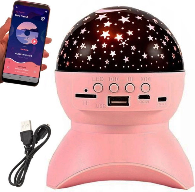 Sternenprojektor und Nachtlicht mit Bluetooth-Lautsprecher, USB und LED – Rosa