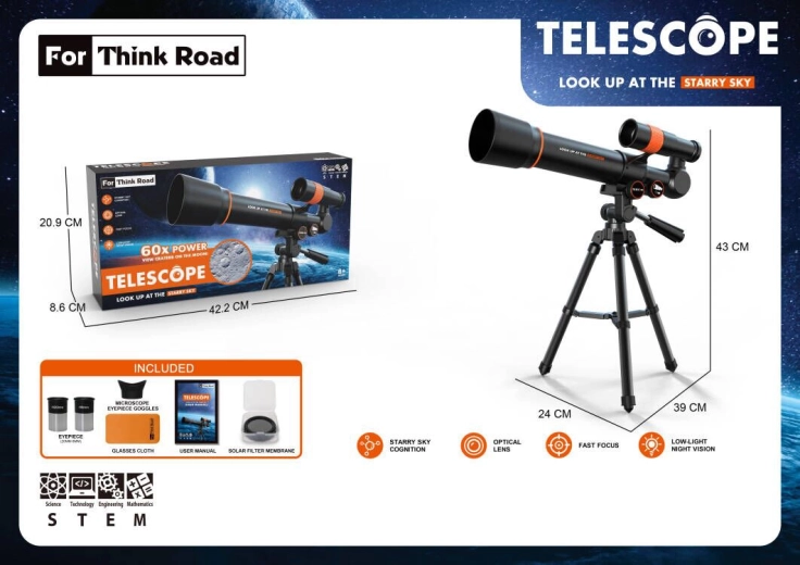 Sparkys astronomisches Teleskop für Kinder mit Zubehör 60x, schwarz