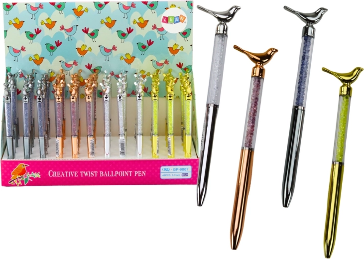 Kugelschreiber mit Vögelchen und glitzernden Steinchen, blaue Tinte 0,7 mm