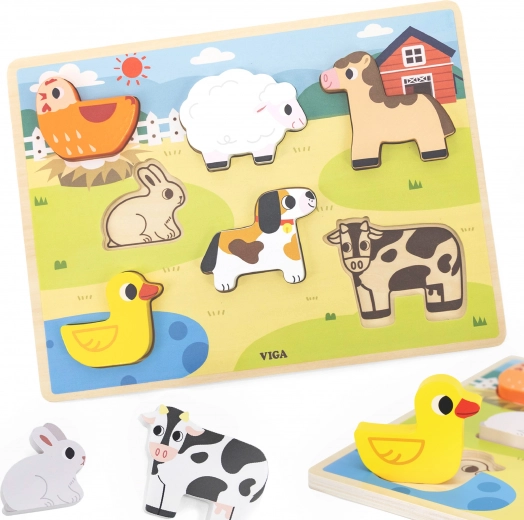Viga Holzpuzzle Montessori Bauernhof 2-in-1