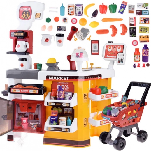 Großer Spielzeug-Supermarkt für Kinder mit Wagen und Zubehör