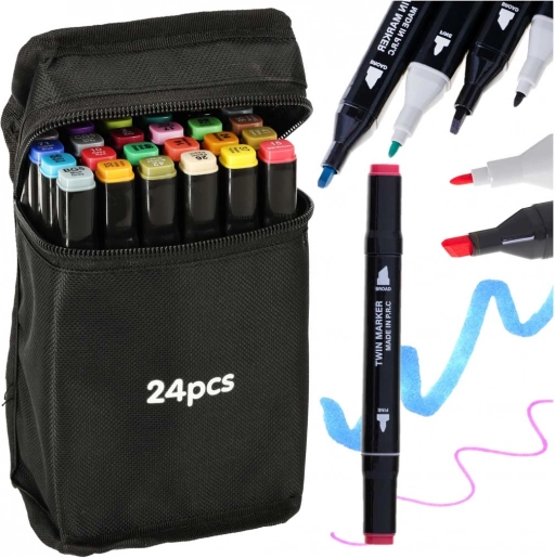 Zweifarbige alkoholbasierte Marker im Etui, 24 Farben + Ständer