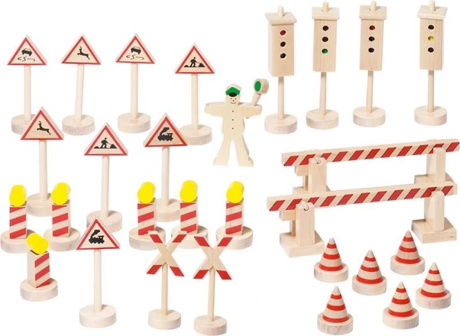 Goki großes Set Holz-Verkehrszeichen