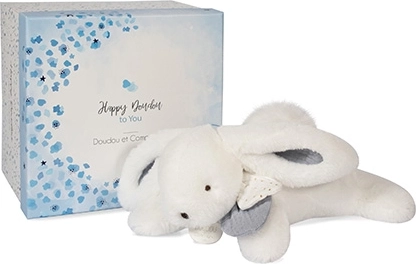 Doudou Geschenkset – Plüschhäschen mit weißem Puschel