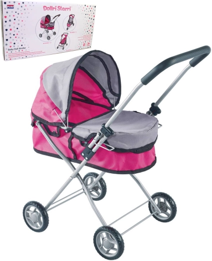 Tiefer Puppenwagen rosa-grau (bis 43 cm)