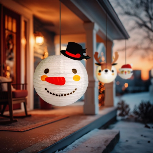 Weihnachtlicher Papierlampion Schneemann 30 cm