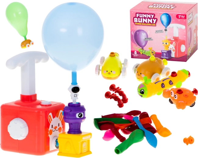 Ballon-Raketenstarter mit Autos und Hasenmotiv – Set mit 23 Teilen