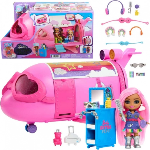 Růžiges Regenbogen-Flugzeug BARBIE Extra Fly Minis mit Pilotin