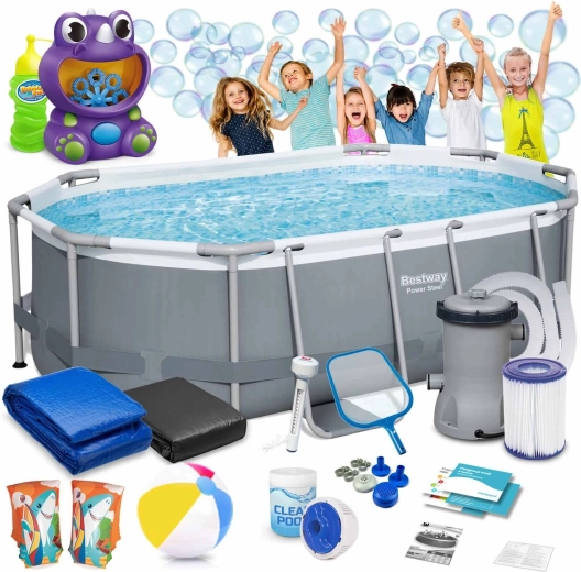 Ovaler Rahmenpool 305 × 200 × 84 cm Bestway mit Zubehör