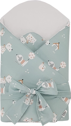 EKO Babydecke/Wrap aus Baumwolle mit herausnehmbarer Kokoseinlage und Schleife Dogs Mint 75 × 75 cm