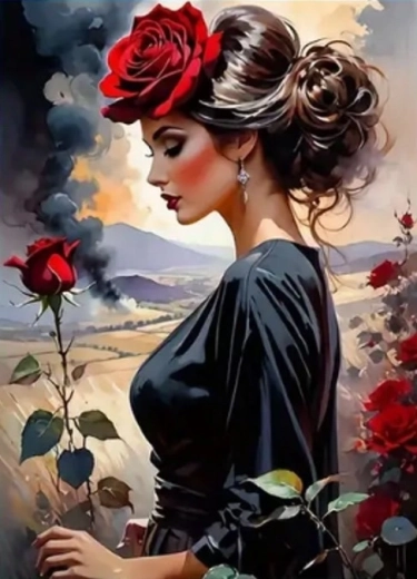 NORIMPEX Malen nach Zahlen Profil einer Frau mit Rose 40 × 50 cm