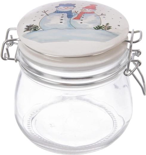 Glasvorratsdose mit Clip und Keramikdeckel Schneemann 0,5 l