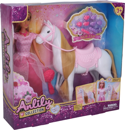 Puppe mit rosa Pferd 26 cm – 1 Stück