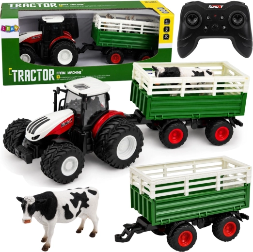 RC-Landwirtschaftstraktor mit Anhänger und Kuhfigur 1:24