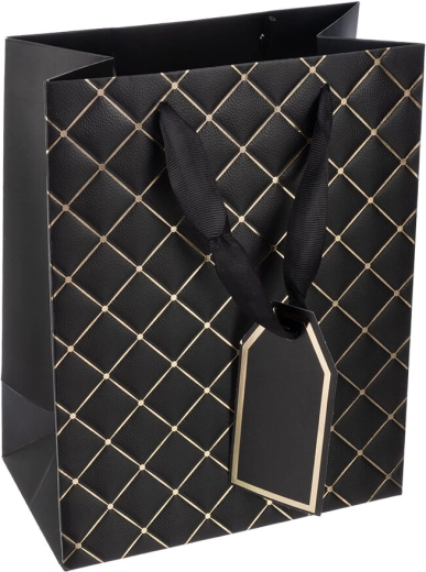 Geschenkpapiertasche Quilt Schwarz 18 × 10 × 23 cm