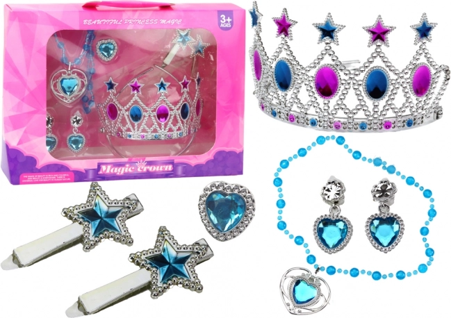 Set Kleine Prinzessin Krone Ohrringe Halskette Ring Haarclips