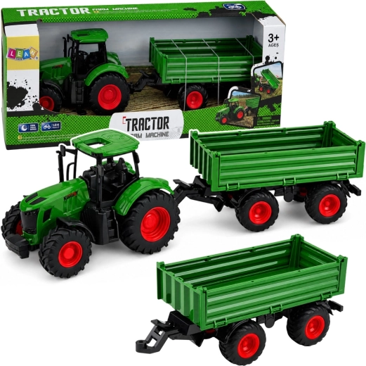 Grüner Bauerntraktor mit Anhänger 1:24 mit Gummireifen