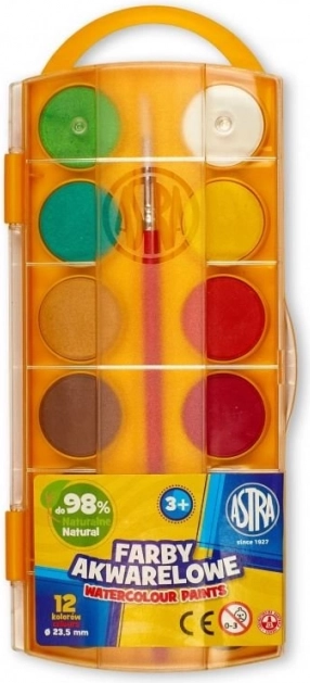 Astra Wasserfarben, 12 Farben, Ø 23,5 mm, mit Pinsel