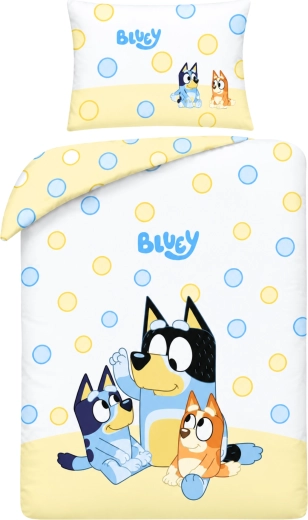 Baumwollbettwäsche für das Kinderbett Bluey in Weiß-Gelb