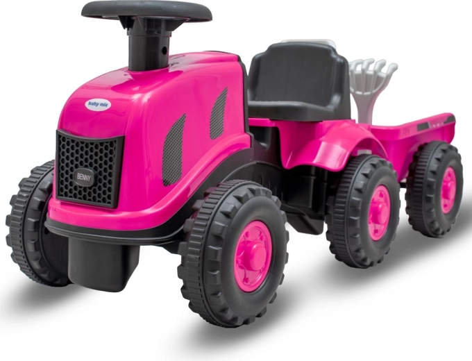 Kinder-Rutschauto Traktor mit Anhänger und Werkzeug Baby Mix Benny, rosa