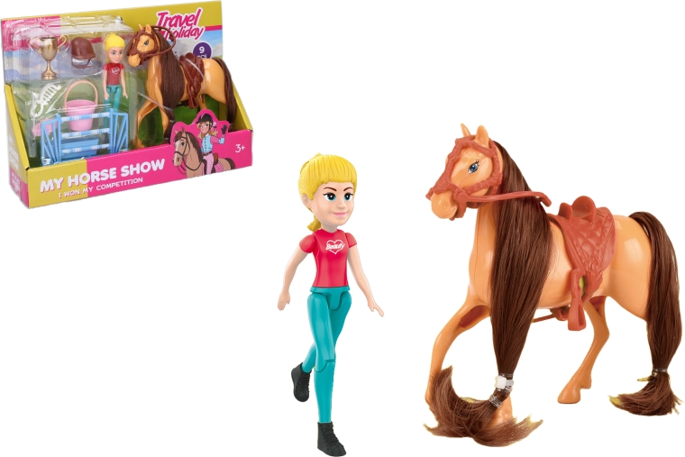Reitturnier-Set mit braunem Pferd und Figur