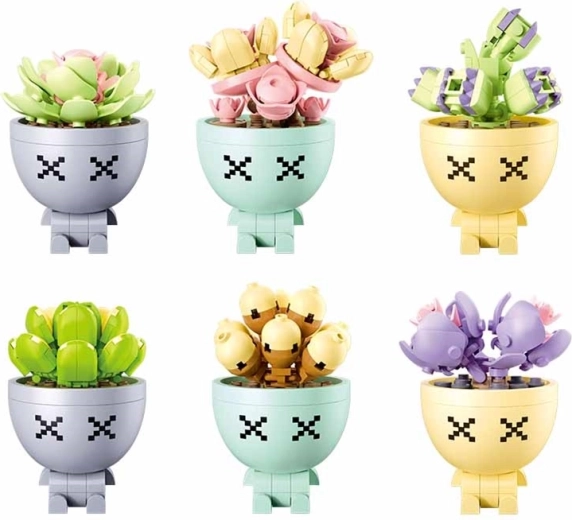 Sluban Flowers Sukkulenten in Blumentöpfen – Klemmbaustein-Set, 6er-Set (520 Teile)