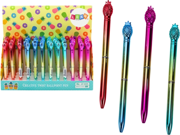 Kugelschreiber mit Ananas, gold, blaue Mine 0,7 mm